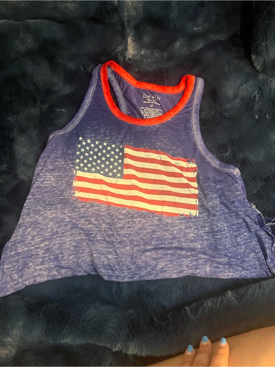 Zoe + Liv Other - Zoe + Liv Blue Tank Top with Red Trim and Flag Graphic